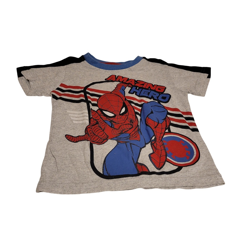 Marvel Spiderman Graphic Tee Kids Size 5 Gray Amazing Hero Short Sleeve Shirt